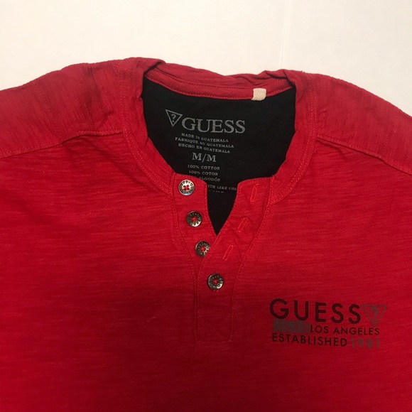 Lightly Used Guess Red with Buttons on neckline Men's Shirt - Medium - Picture 4 of 9